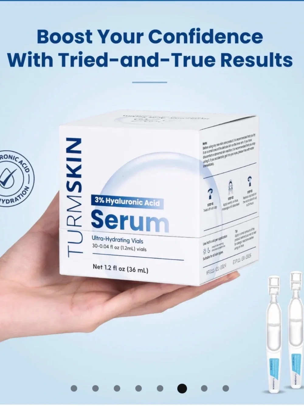 TurnSkin 3% Hyaluronic Acid Serum Vials - Hydrating Face Serum - 2 New Boxes